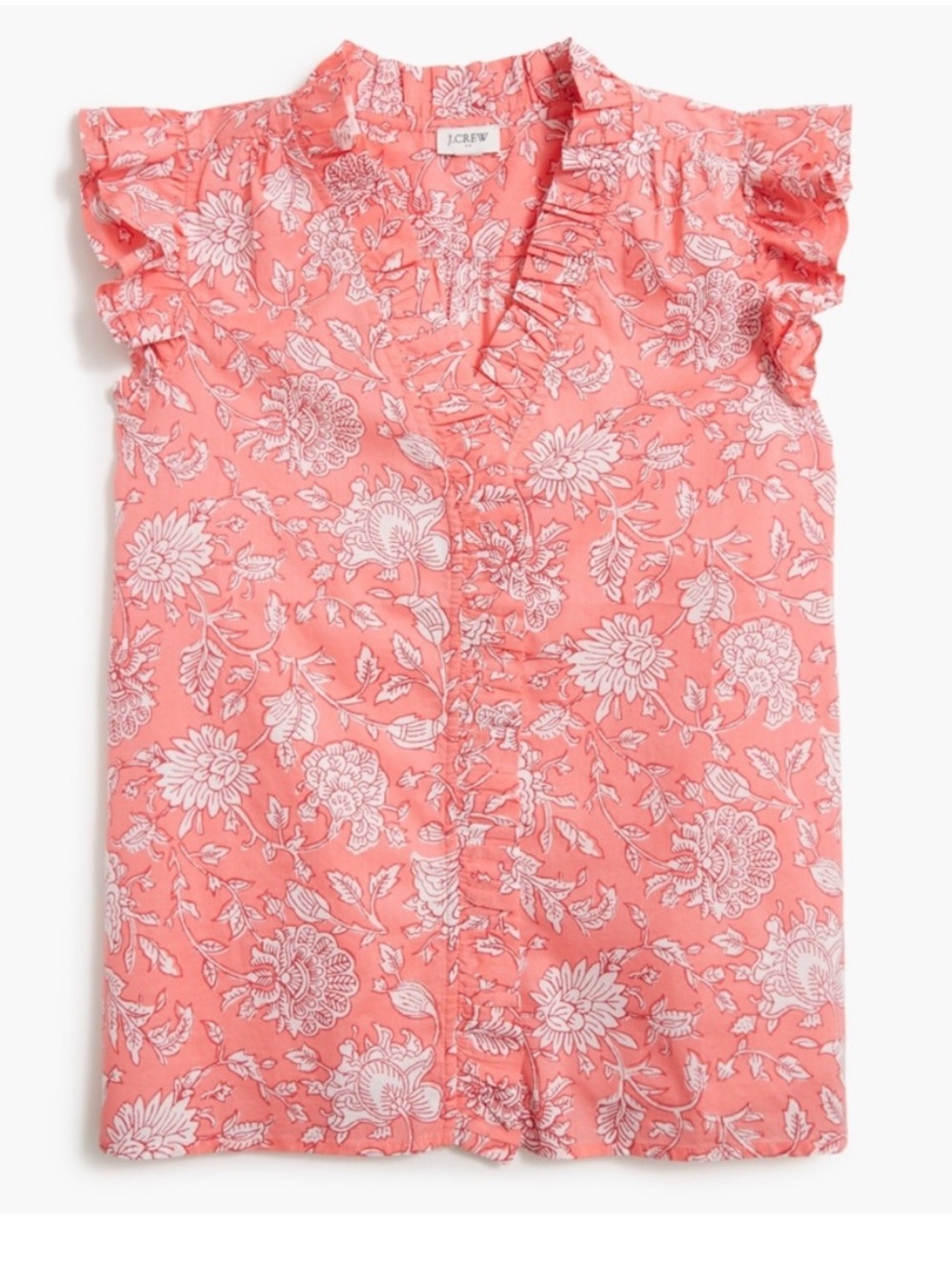J Crew Coral Ruffled Button Down Blouse
